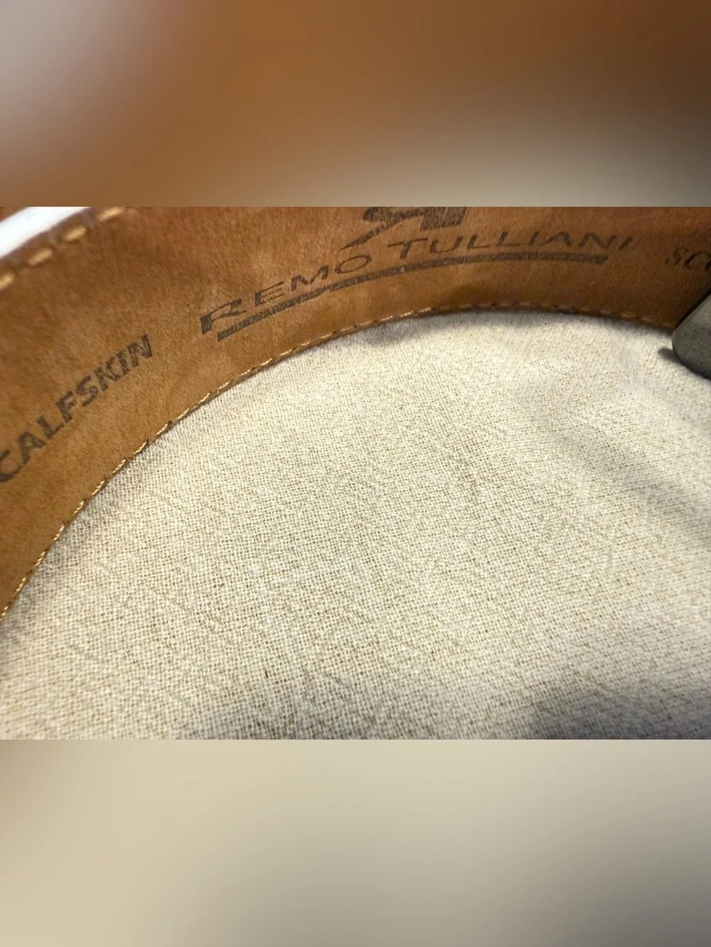 Remu Tulliani calfskin leather monochrome black white belt 44”